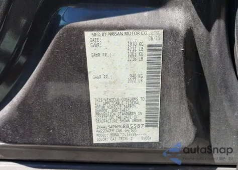 2015 Nissan Altima 2.5 Sl from USA, damaged, VIN 1N4AL3AP6FN885587